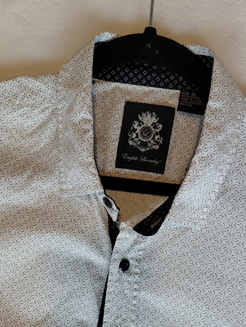 English Laundry White Shirt with Black Trim and Micro Pattern